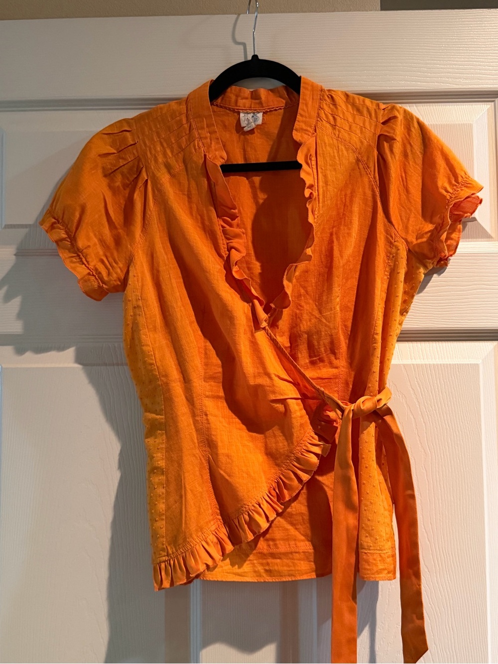 Women's Orange Ruffle Wrap Top - size 8
